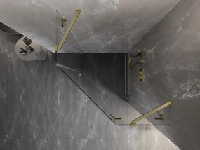 Mexen Lunar, päťuholníkový sprchový kút s pravým sklonom 90 x 90 cm, 8mm číre sklo, zlatý matný profil, 831-090P-090L-55-00-P