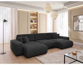 Tmavosivá menčestrová rozkladacia/s úložným priestorom rohová pohovka (do tvaru "U") Sarina – Ropez