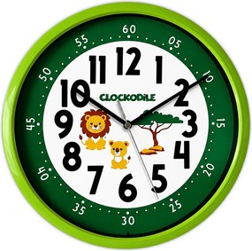 Zelené detské nástenné hodiny lev a mláďa CLOCKODILE CCS3001