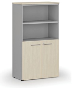 Kombinovaná kancelárska skriňa PRIMO GRAY, dvere na 2 poschodia, 800 x 420 x 1434 mm, sivá/breza