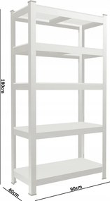 CH 5- policový kovový úložný regál Tosca IX. 180 x 90 x 40 cm - čierna