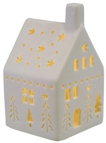 Porcelánová LED dekorácia Chalúpka, 7,4 x 13 x 7,4 cm