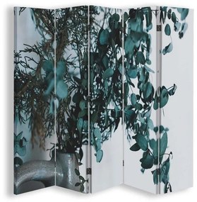 Ozdobný paraván Zelené listy rostlin - 180x170 cm, päťdielny, obojstranný paraván 360°