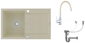 Mexen Bruno - drez granitový 79,5x49,5cm + batéria Flex, 1-komorový, béžová, 6513791010-69-Flex