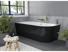 Mexen Mia, voľne stojaca rohová vaňa, lavá, 150 x 75 cm, biela-čierna, zlatý matný prepad, 52691507575L-55