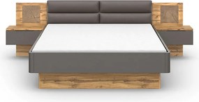 Posteľ s nočnými stolíkmi Capri 180x200 cm, dub wotan/šedá