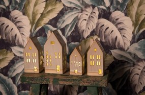 Béžový porcelánový domček s LED svetielkami Chrie - 8*5*18 cm