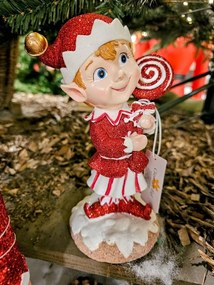 Bielo-červená vianočná dekorácia Elf s lízatkom - 12*9*20 cm