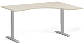 Ergonomický výškovo nastaviteľný stôl, 160x120 cm, 2 motory, L/P, sivá podnož, breza