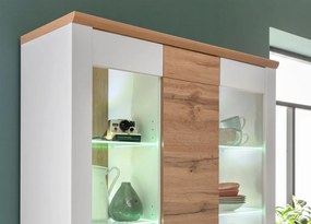 Široká vitrína s osvetlením Matera,starý dub/biela