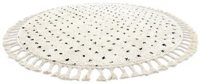 Okrúhly koberec BERBER SYLA B752, krémový, bodky - strapce, Maroko Shaggy