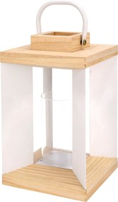JU Kovovo-drevená lucerna so skleneným svietnikom, rozmery 30 x 18 x 18, biela