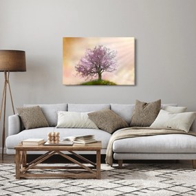 Obraz rozkvitnutého stromu na vrchole kopca (90x60 cm)