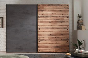 Šatník s posuvnými dverami Dover, 270 cm, zrubová doska / tmavý betón