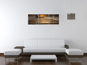 Gario Obraz s hodinami Nádherné ráno pri móle - 3 dielny Rozmery: 30 x 90 cm