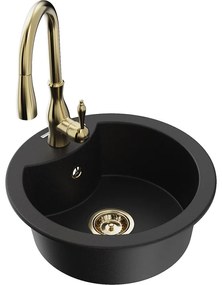 Mexen Diego, 1-komorový granitový drez 488x488x167 mm a drezová batéria Savita, čierna, 6512-77-672601-50
