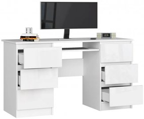 Kancelársky stôl A-11 135 cm 6SZ, biely / biely lesk