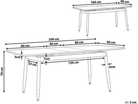 Rozkladací jedálenský stôl 160/200 x 90 cm tmavé drevo/čierna CALIFORNIA Beliani