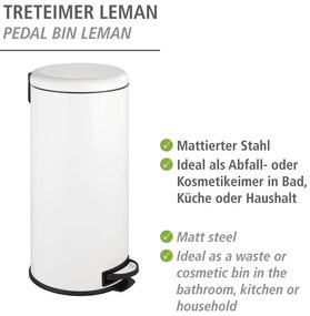 Biely nášľapný oceľový odpadkový kôš 30 l Leman – Wenko
