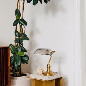 Klasická notárska lampa zlatá s dymovým zrkadlovým sklom - Banker