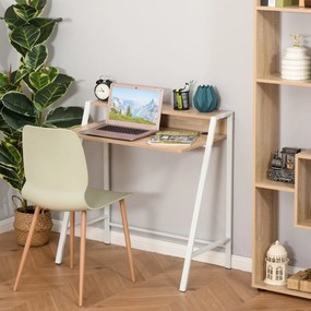 HOMCOM Stôl, Počítačový stôl so št shelf a správou káblov, Moderný stôl s kovovou konštrukciou pre štúdium, spálňu, domácu kanceláriu, 84 x 45 x 85 cm