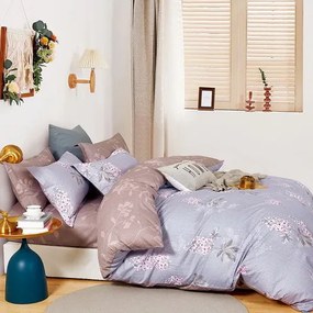 Fialové kvetinové posteľné obliečky z bavlny 3 časti: 1ks 200x220 + 2ks 70 cmx80