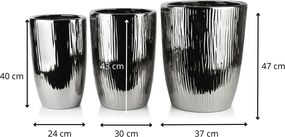 Sada 3 ks keramických květináčů NEVA SILVER XII stříbrná