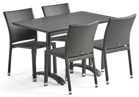 Zostava nábytku: Stôl Piazza + 4 ratanové stoličky Aston, šedé