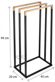 Erga Bila, 3-ramenný vešiak na uteráky na postavenie 45x29x94 cm, čierna matná-hnedá, ERG-YKA-P.BILA3-BLK