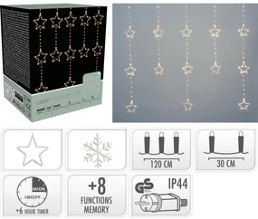 Svetelný vonkajší záves Stars, 120x120 cm, LED, teplá biela, časovač, 8 funkcií, 120 cm