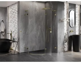 Mexen Lunar, L pravý polkruhový sprchový kút 90 x 70 cm, 8mm číre sklo, zlatý kartáčovaný - 833L-090P-070L-55-00