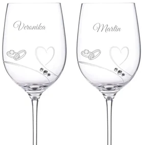 Dekorant Svadobné poháre na biele víno Romance s kamínky Swarovski PRSTIENKY