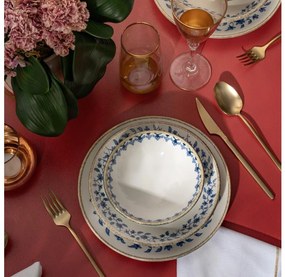Sada jedálenského riadu 18 ks, biela/modrá, porcelán