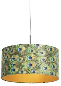Závesná lampa s velúrovým tienidlom páv so zlatom 50 cm - Combi