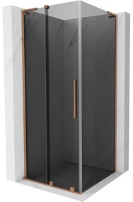 Mexen Velar L, sprchový kút s posuvnými dverami 100 x 100 cm, 8mm šedé sklo, medená matná, 871-100-100-43-65