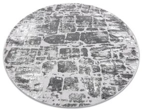 Moderný MEFE koberec okrúhly 6184 Dlažba tehla - Štrukturálny, dve vrstvy rúna tmavosivá Veľkosť: kruh 160 cm