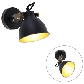 Priemyselná nástenná lampa čierna so zlatom nastaviteľná - Liko