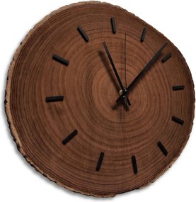 Drevené nástenné hodiny z plátu dreva s kôrou a letokruhmi  | KORRO: Amber - 3072 26-29 cm 4814-115583 KOR007-29-AMBER