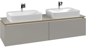 VILLEROY &amp; BOCH Legato závesná skrinka pod dve umývadlá na dosku, 2 zásuvky, 1600 x 500 x 380 mm, Soft Grey, B76700VK