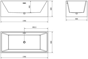 Mexen Vigo, voľne stojaca vaňa 178,5 x 80 cm, biela, brúsený grafit prepad, 51251788000-95