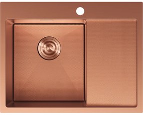 Mexen Exar, 1-komorový nerezový drez s odkvapkávačom, ľavý, 620 x 480 mm, brúsená meď, vzor voština, 6431621005L-65HC