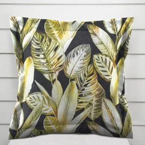 Biante Zamatová obliečka na vankúš s lemom Tamara TMR-010 Zlaté tropické listy na zelenom 60 x 60 cm