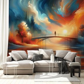 Tapeta farebný západ slnka nad mostom