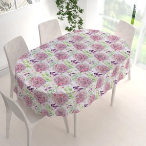 Biante Bavlnený oválny obrus Sandra SA-385 Ružové cibuľové kvety na bielom 140x180 cm