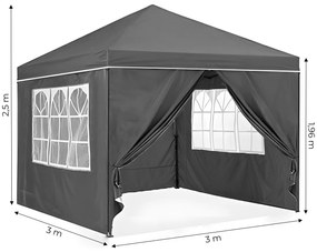 Záhradný pavilónový stan 3x3 m, automaticky rozkladací, sivý, MultiGarden