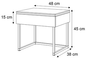 NOČNÝ STOLÍK NESSIE ČIERNY MATNÝ + ZLATÝ PODSTAVEC