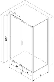 Mexen Exo, sprchovací kút s posuvnými dverami 90 x 70 cm, 6mm číre sklo, chrómový profil, 8151-090-070-01-00