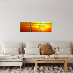 Obraz západu slnka s jachtou (s hodinami) (90x30 cm)