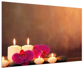 Relaxačný obraz sviečok s orchideou (90x60 cm)