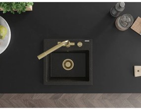 Mexen Milo, granitový drez 435x410x171 mm, 1-komorový a zlatá batéria Duero, čierna - zlatá metalíza, 6505-75-671600-50